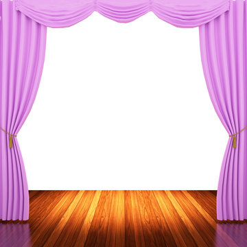 Stage with  pink curtains and spotlight.