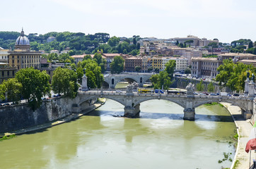 Fototapeta premium Bridge over the river Tibre, the shore of Tibre, Rome