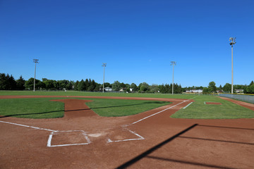 A wide angle shot of a baseball field..