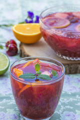 Refreshing red sangria with orange juice and fruit
