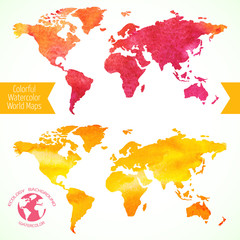 Colorful watercolor world maps. 