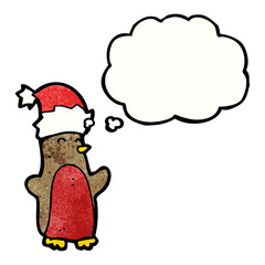 cartoon robin in christmas hat