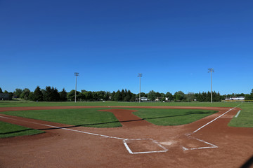 A wide angle shot of a baseball field..