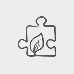 Jigsaw puzzle with leaf sktech icon