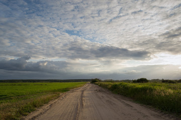Fototapeta premium road through the fields at sunset
