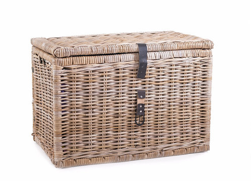 wicker thatched basket on a white background