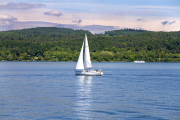 Small sail boat on Lake Constance (Bodensee, Konstanz), Germany