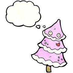 pink christmas tree cartoon
