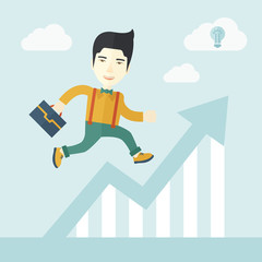 Running man into graph arrow up. 