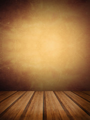 Retro grunge texture background with wooden floor platform foreg