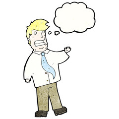 cartoon salesman with thought bubble