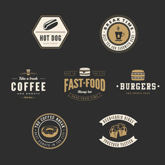 Fastfood Retro Vintage Labels as Logo design vector template set