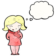 Obraz premium cartoon blond woman with thought bubble