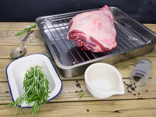 roast lamb joint with ingredients