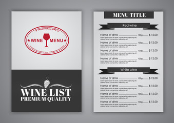 Menu Design for wine cafes, restaurants