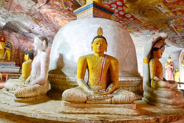 Wall Paintings And Buddha Statues At Dambulla Cave Golden Temple