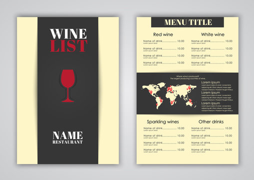 Menu Design for wine cafes, restaurants