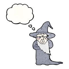 cartoon wizard with thought bubble