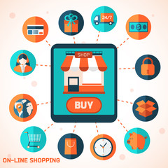 On-line shopping infographic background.