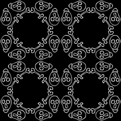 Seamless background made of skulls and bones in black and white
