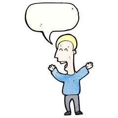 cartoon happy man with speech bubble