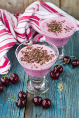 Obraz na płótnie Canvas Smoothies. Dairy dessert with cherries and chocolate. Selective