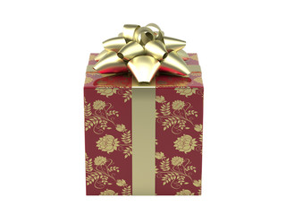 Red gift box with golden ribbon and bow