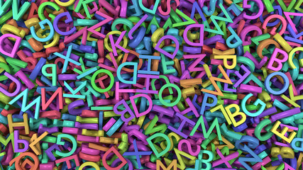 A field covered by colored alphabet letters

