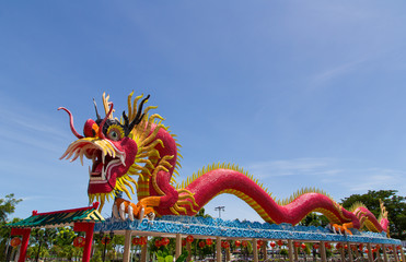 The Elegant Dragon on the sky at chinese temple in Thailand.