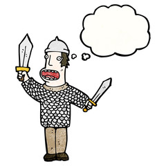 cartoon medieval soldier with thought bubble