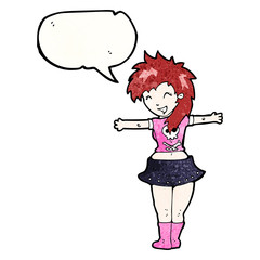 cartoon rock girl showing off clothes