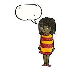 cartoon nervous girl in striped dress
