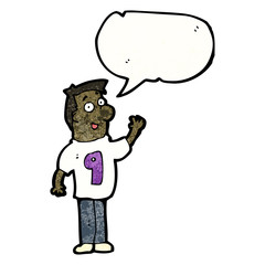 cartoon man in numbered sports shirt