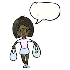 cartoon woman with shopping bags