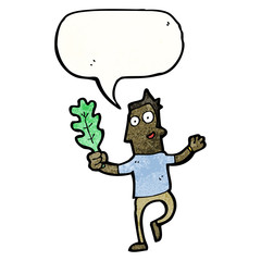 cartoon man with leaf