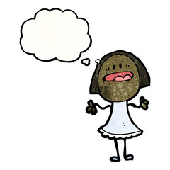 cartoon woman with thought bubble