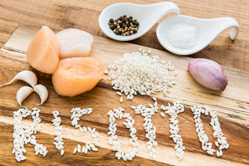 Ingredients for risotto with scallops.