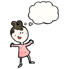 cartoon woman with thought bubble