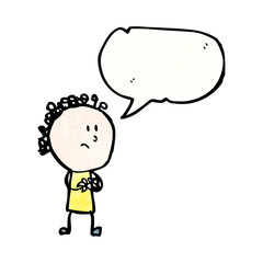 cartoon nervous woman with speech bubble
