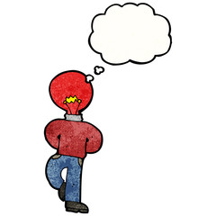 cartoon red light bulb head man