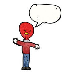 cartoon red light bulb head man