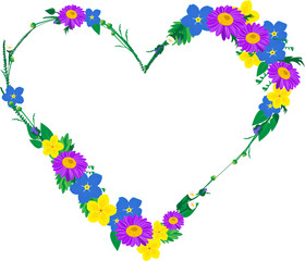 vector frame in heart shape made of flowers 