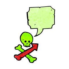 cartoon skull and crossbones with direction arrows