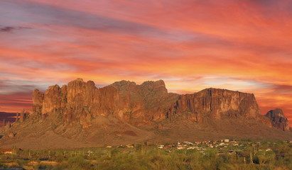 Sun set over mountain in the desert Phoenix, Arizona, USA