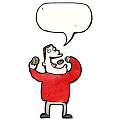 cartoon greedy man eating doughnuts