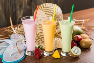 Mango, yogurt, straw.