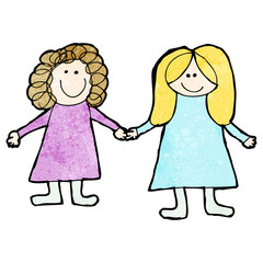 child's drawing fo two friends holding hands