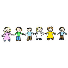 child's drawing of friends holding hands
