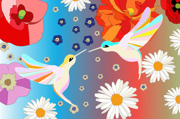 hummingbirds in the flowers