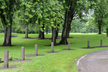 fence posts at the park.